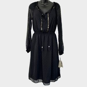 🥰3 for $30🥰 Altuzarra Sheer Chiffon Black Boho Lined Dress Sleeves NWT - Size 8